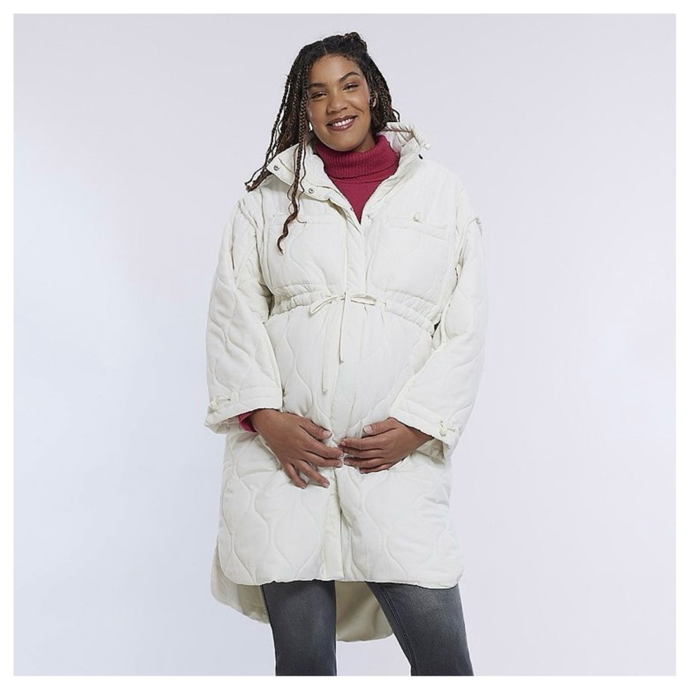 NEW Motherhood Maternity Puffer Coat size XXL quilted zip front tie waist